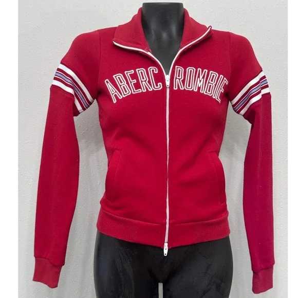 Abercrombie‎ Vintage Varsity Track Jacket Size S Full Zip Red Striped Preppy