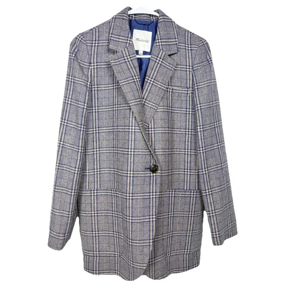 Madewell Larsen Blazer Navy Glen Plaid Preppy Career Old Money‎ Chic S Academia