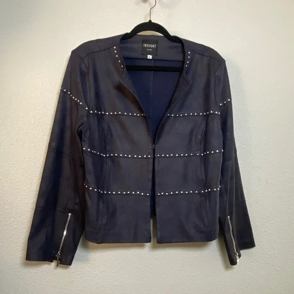Insight Vegan Suede Grunge Punk Concert Studded Zip Faux Leather Jacket L Retro‎