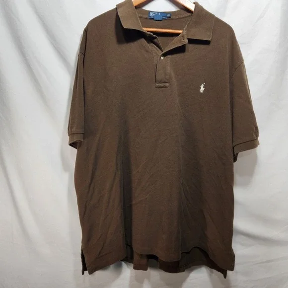 Polo Ralph Lauren Mens Short Sleeve Polo Shirt Size 2XB Brown With White Pony
