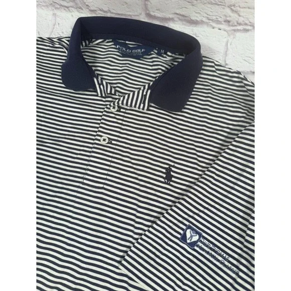 Ralph Lauren Polo Golf Mens Medium Blue White Striped Short Sleeve Polo‎ Shirt