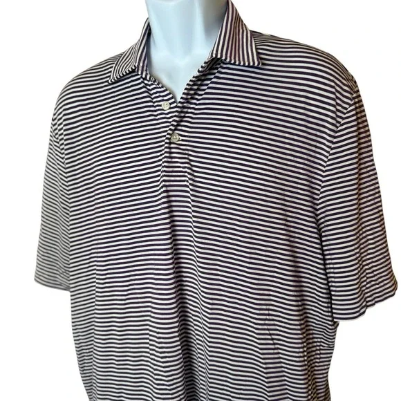RLX Ralph Lauren Polo Shirt Men's Size‎ LG Striped Purple White Golf Performance
