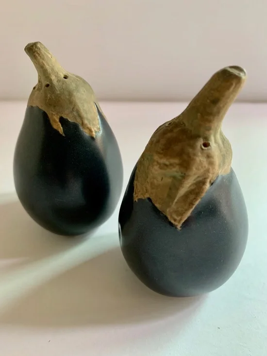 Patricia Garrett Studio Pottery Eggplant Salt & Pepper Shakers | Art Pottery | c