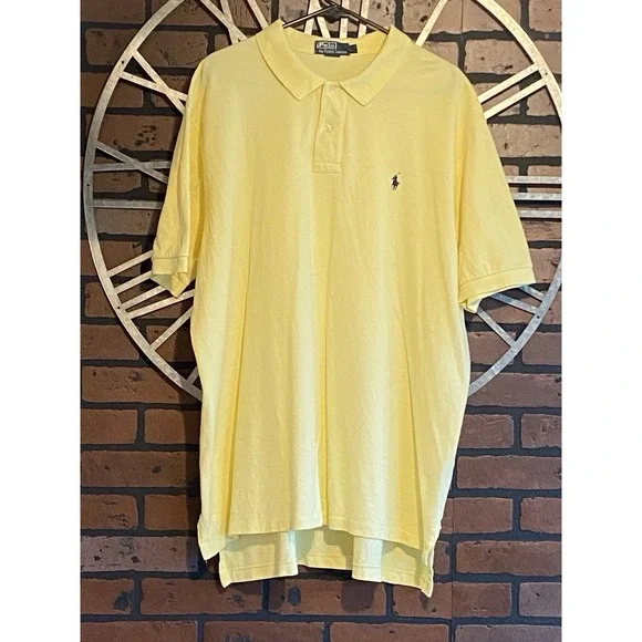 Men's Ralph Lauren Polo Yellow Short Sleeve Shirt w/ Navy Blue Logo Size XXL