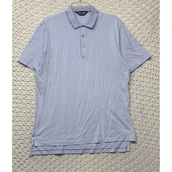 Polo Golf‎ Ralph Lauren Shirt Men's L Blue White Striped 100%Pima Cotton Polo