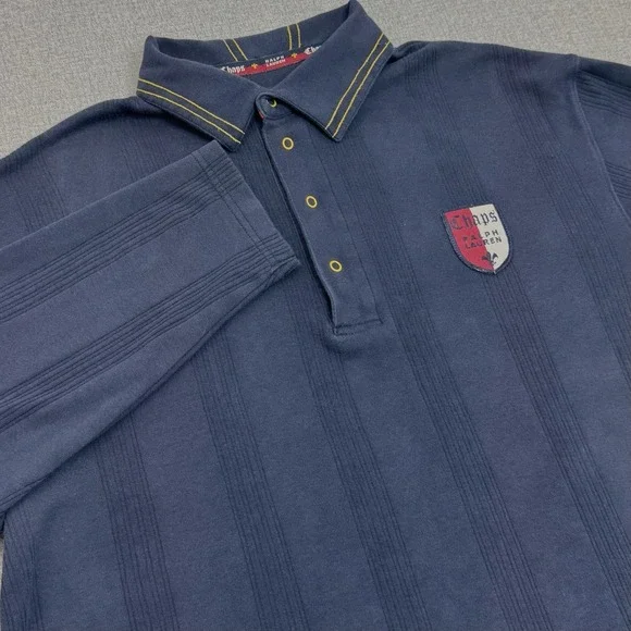 Chaps Ralph Lauren Long Sleeve Polo Shirt Navy Blue Crest Logo Men's Size L