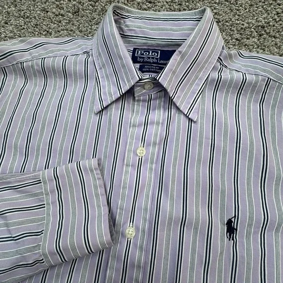 Polo Ralph Lauren Andrew Men Dress Shirt Purple 15 32/33‎ Preppy Small Striped