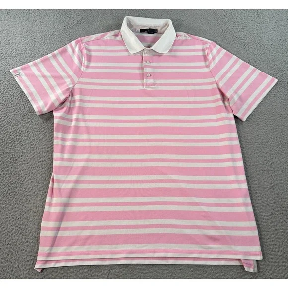 RLX Ralph Lauren‎ Polo Shirt Mens 2XL Pink Striped Golf Performance Stretch