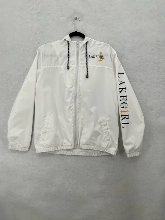 NWOT Lakegirl‎ Women's Full Zip Windbreaker Jacket Nautical Large White