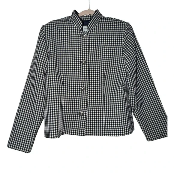 Bedford Fair Lifestyles Womens Gingham Blazer Jacket Size 12‎ Black White