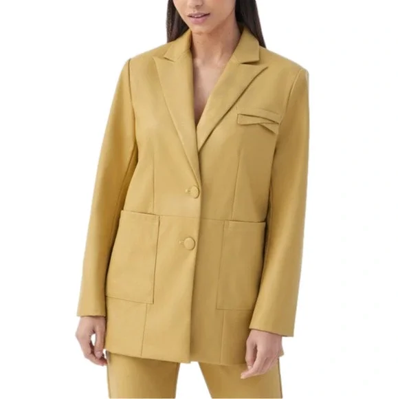 4th & Reckless Women’s Karlo Oversize‎ Faux Leather Blazer Yellow Size Medium