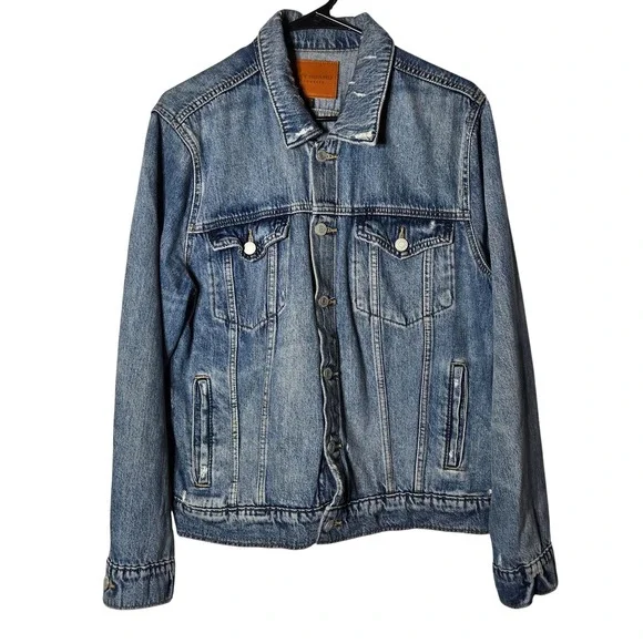 Lucky Brand Tomboy Trucker Denim Jacket XL Medium‎ Wash Distressed Streetwear