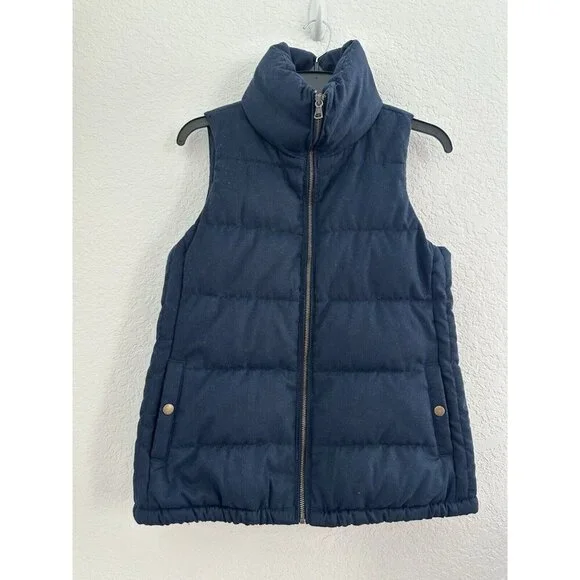 Old Navy Womens Quilted Puffer Vest XS Navy Tweed Look Zip‎ up Fleece Lagenlook