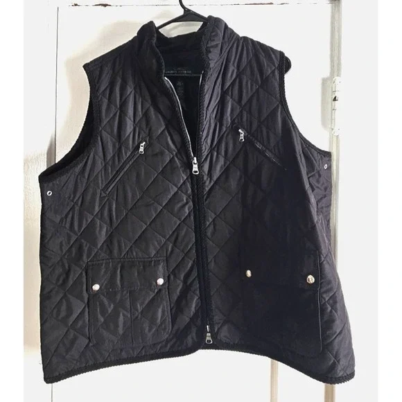 LRL Lauren Jeans co. quilted vest full‎ zip tall collar Corduroy trim womans 2X