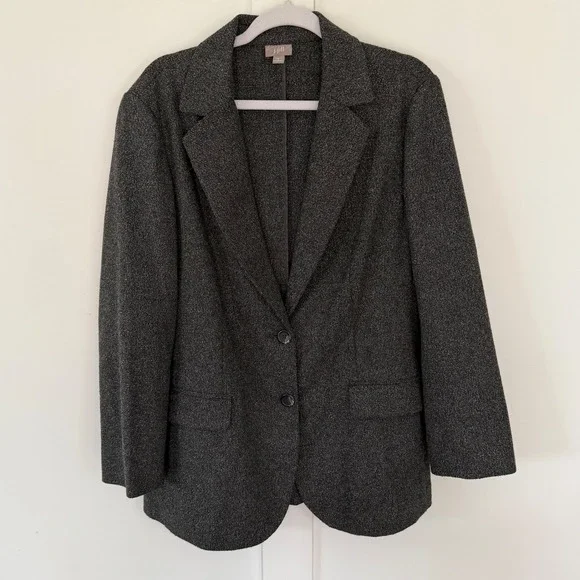 J. Jill Blazer Jacket Gray‎ Career Office Wool Blend Knit Classic Stretch Medium