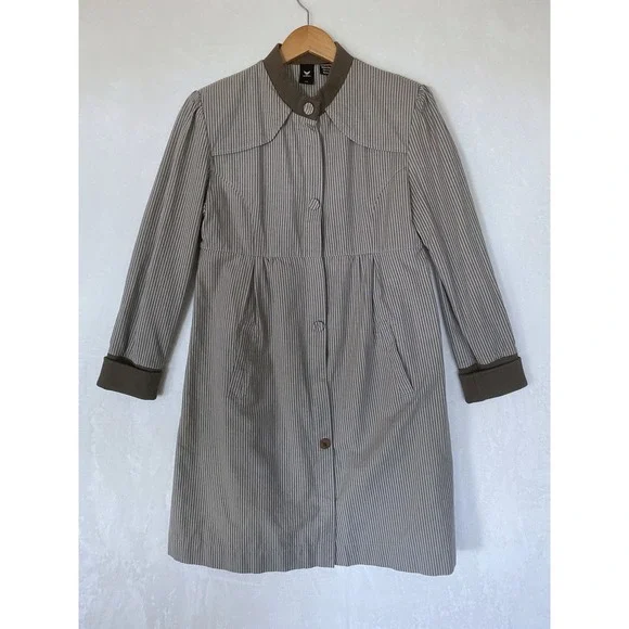 Vintage‎ INDUSTRY Striped Button Up Collar Peter Pan Style Retro A-Line Academic