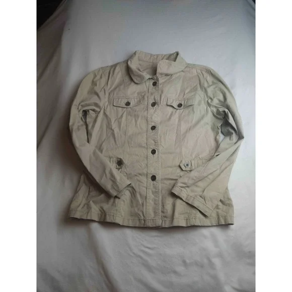 Riders By Lee Copper Utility Jacket Womens Large Beige Twill Button Up Shacket
