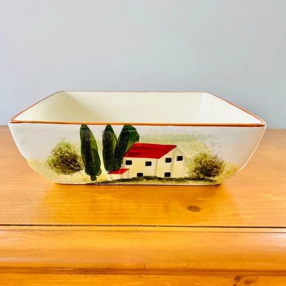 Vintage ND Hand-Painted Ceramic Italian Village Countryside Square Serving Dish