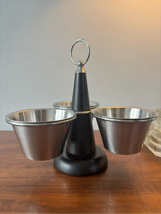 Authentic MCM Stako Sweden Condiment Lazy Susan Trio Wood Stainless Steel