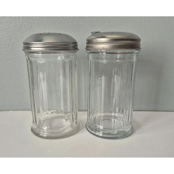 VTG Mid Century Restaurant Style Clear Ribbed Glass Sugar and Creamer Dispenser