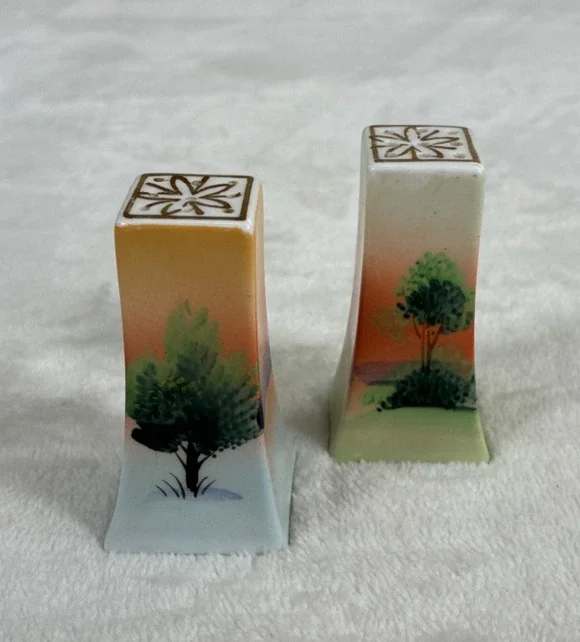 Vintage Hand Painted Japan Salt & Pepper Shakers Trees at Sunset Bnfts Charity