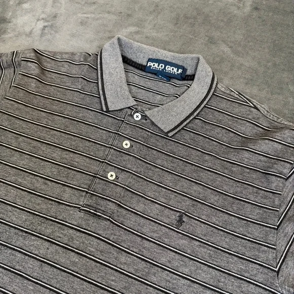 Polo Golf Ralph Lauren Polo Shirt Mens Extra Large Gray Black Striped Cotton
