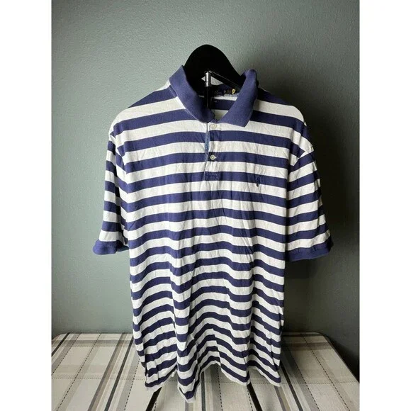 Polo Ralph Lauren Classic Fit Blue/White Striped Short Sleeve Shirt Size XL