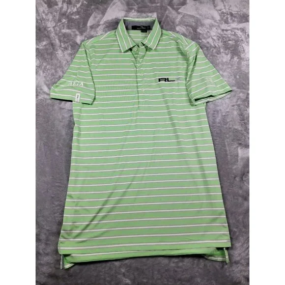 RLX Ralph Lauren AJGA‎ Small Mens Polo Shirt green/Gray Striped Golf Performance
