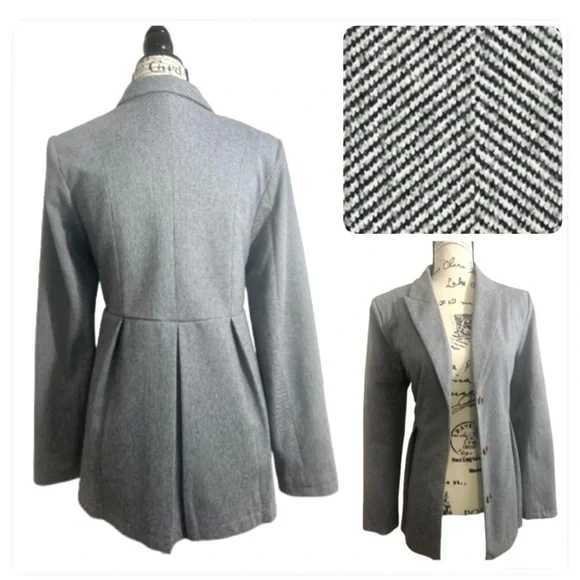 Gray and Black Herringbone Women's Blazer Pleated‎ Style