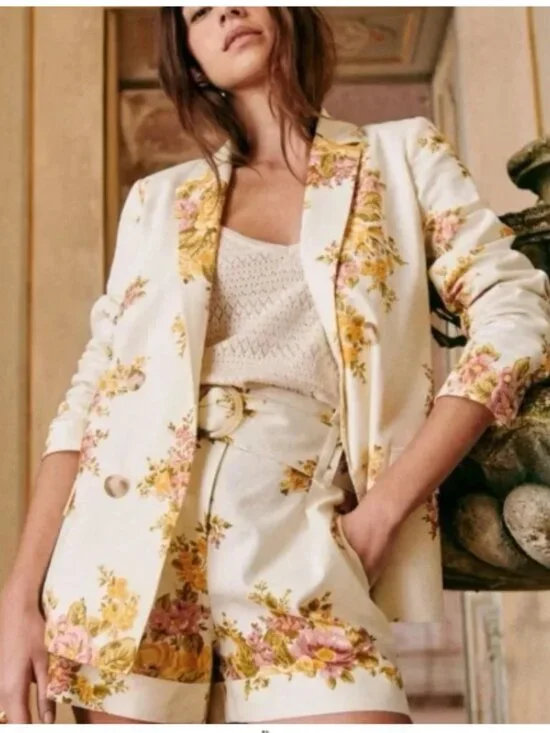 NEW Sezane Christie Jacket in Ella Floral Print Linen Blazer Sz 34 (US XS/2)