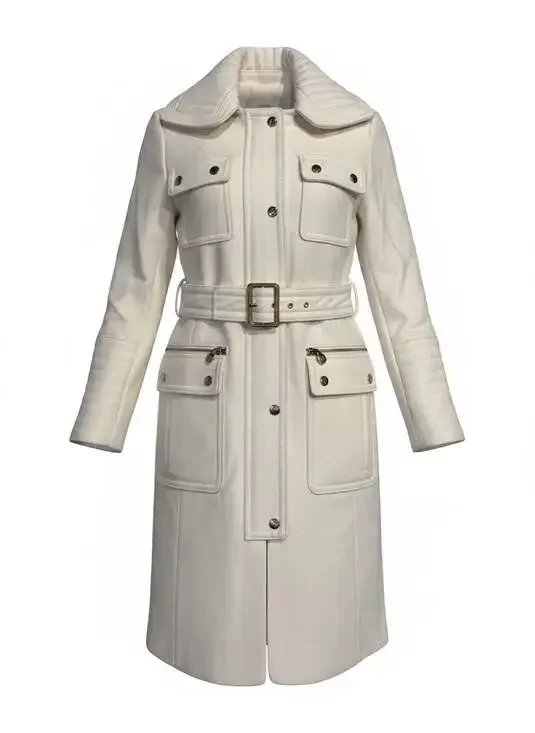 Laundry by Shelli Segal Cream Belted Wool-Blend Trench Coat