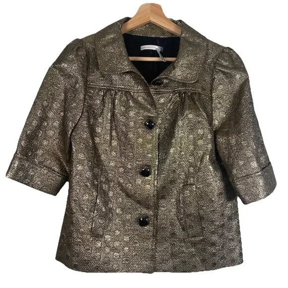 Classiques‎ Entier Women’s Small Metallic Golden Gold Dot Lady Jacket Blazer