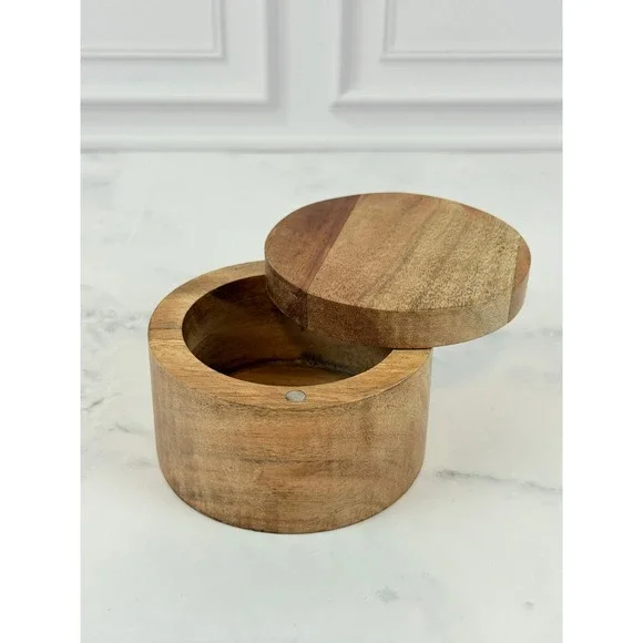 Acacia Round Wood Salt Box 3.5