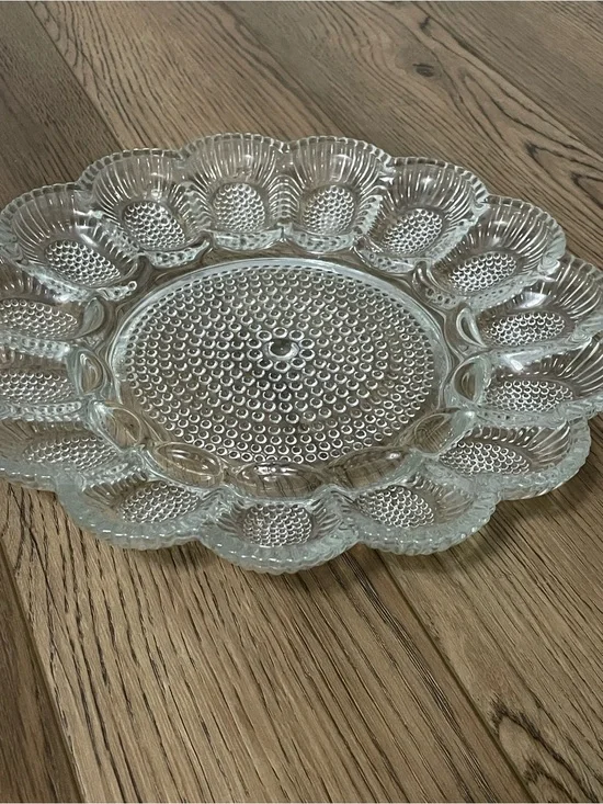 Vintage Clear Glass Hobnail Deviled Egg Plater‎