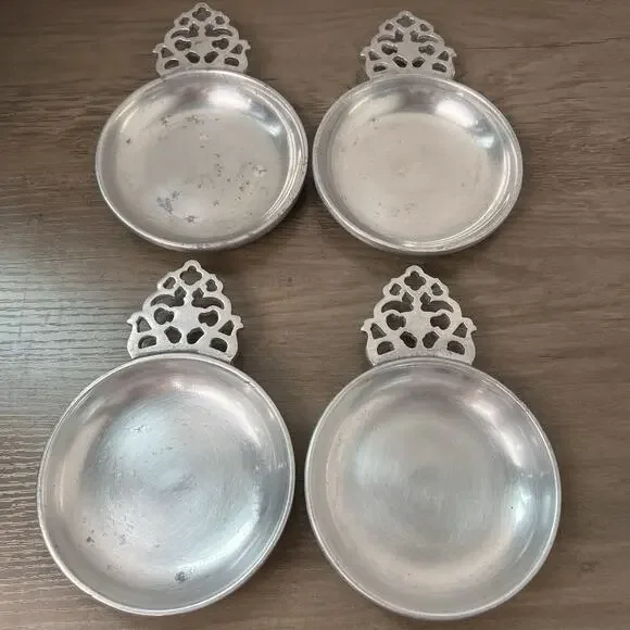 Stede Vintage Pewter Porridge Porringer tastevins Bowl Horse Head Mark Set 4