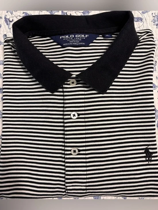 Polo Golf Ralph Lauren Polo Shirt Mens XL Black White Stripe Pima Cotton Golf