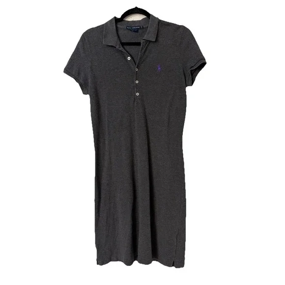 Ralph Lauren Sport Polo Dress Women's M Gray Cotton Shirt Dress Y2K