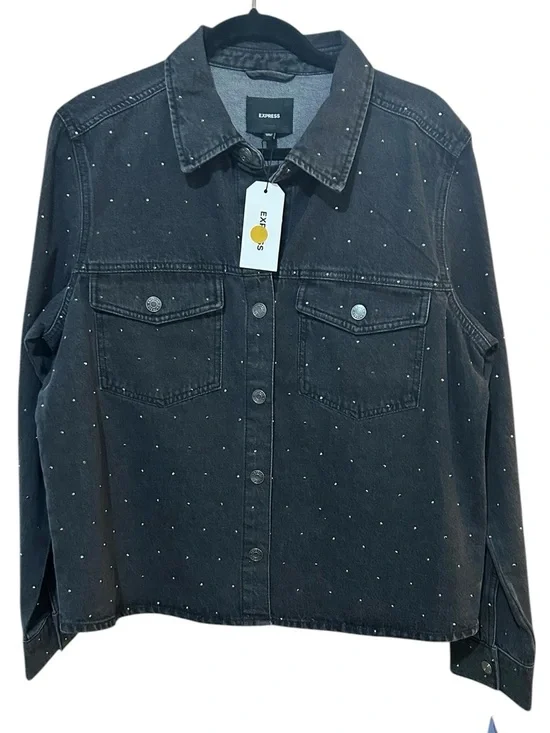 Express Women's Rhinestone Denim Jacket | Black Acid Wash NWT Size Large