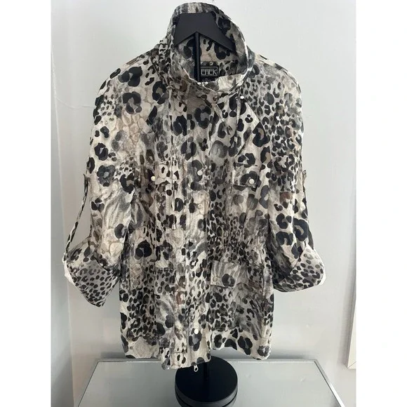 Berek Leopard Print Utility Jacket Safari Chic‎ Lightweight Layer Sz M Petite