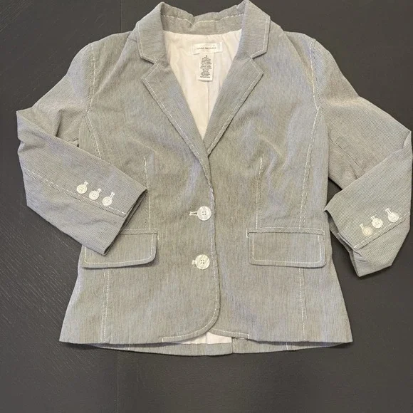 Womens Business Office Pinstripe Blazer‎ Jacket Isaac Mizrahi Grey S 3/4 Sleeve