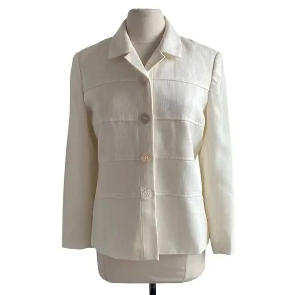 VINTAGE Henry Lee Blazer Womens Sz 10 Petite Cream Button Down