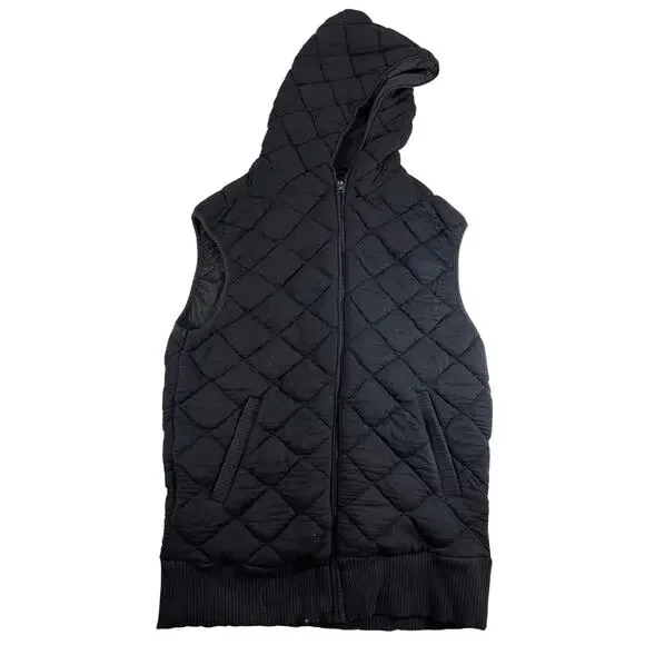 Mono B Oversized Hooded Quilted Fleece Vest Zip Up‎ Pockets Womens M