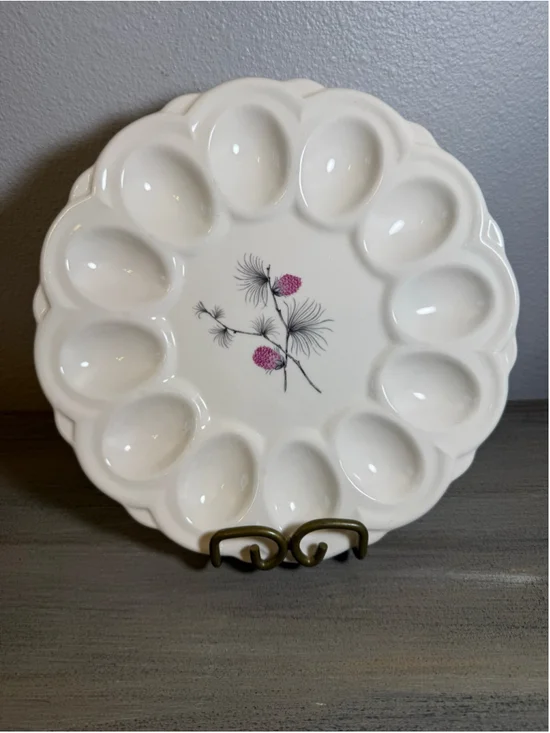 Rare Vintage Canonsburg Wild Clover 9-Inch Scalloped Deviled Egg Platter MCM
