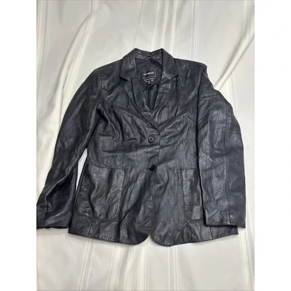 Outbrook Women's Blazer Soft Genuine Lambskin M Black‎
