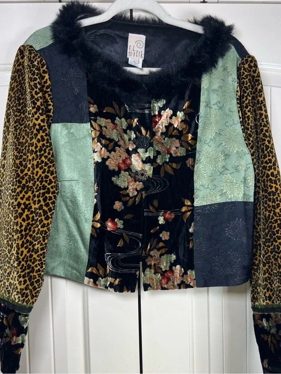 VTG F.L. Malik Velvet Patchwork Faux Fur‎ Statement Jacket Coquette Whimsigoth L
