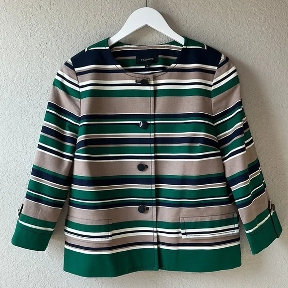 Talbots Green‎ & Blue Striped Jacket Size 8