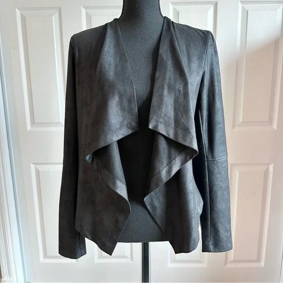 Cynthia Rowley Black Faux Sued Stretch Handkerchief Front Jacket