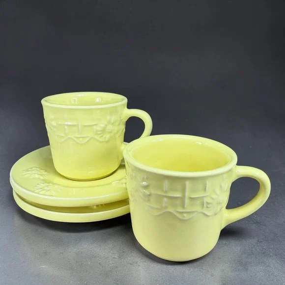 Sofal‎ Portugal Yellow Daisy Espresso Cup and Saucer Set Ceramic Set of 2