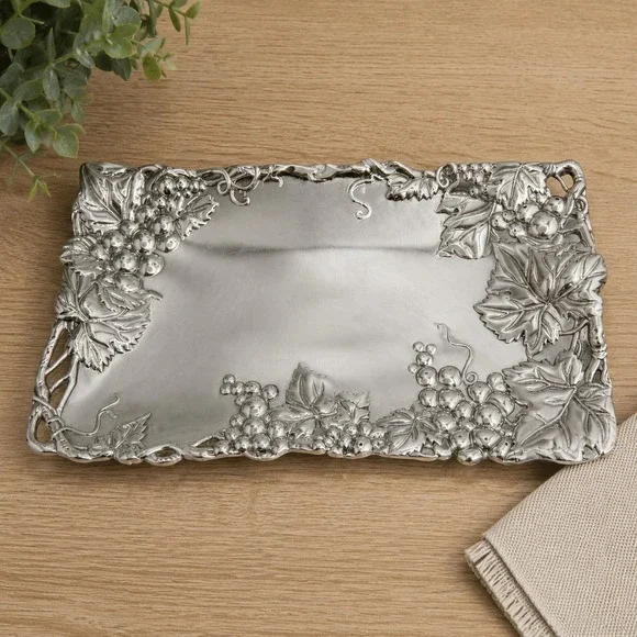 Vtg Arthur Court‎ Grape Vine Aluminum Serving Tray 12x6 Rectangular Platter 1996
