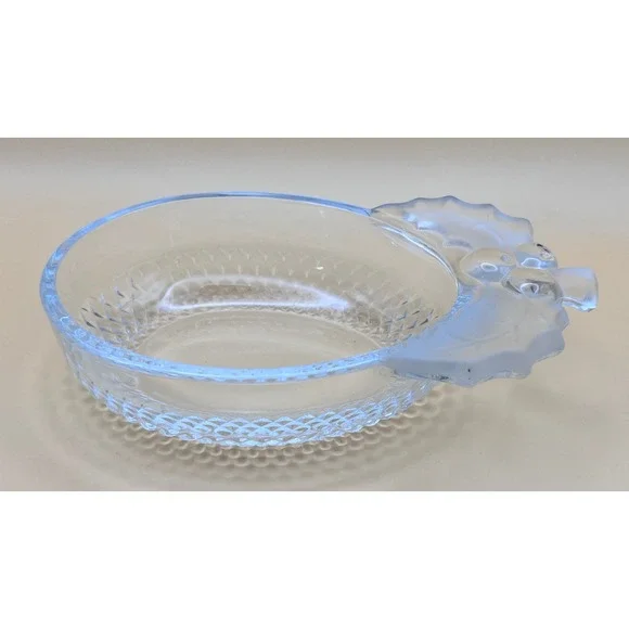 Vtg Mikasa Clear Glass Holly Berry‎ Handle Diamond Point Candy Nut Dish Bowl 6